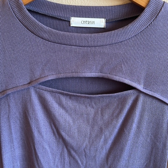 Cherish Andria Long Sleeve Chest Cutout Ribbed Purple Top Womens Size Small - Picture 5 of 8